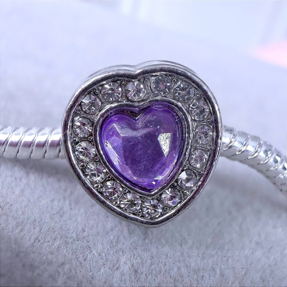 Purple Heart Crystal Halo Charm‎ fits PANDORA